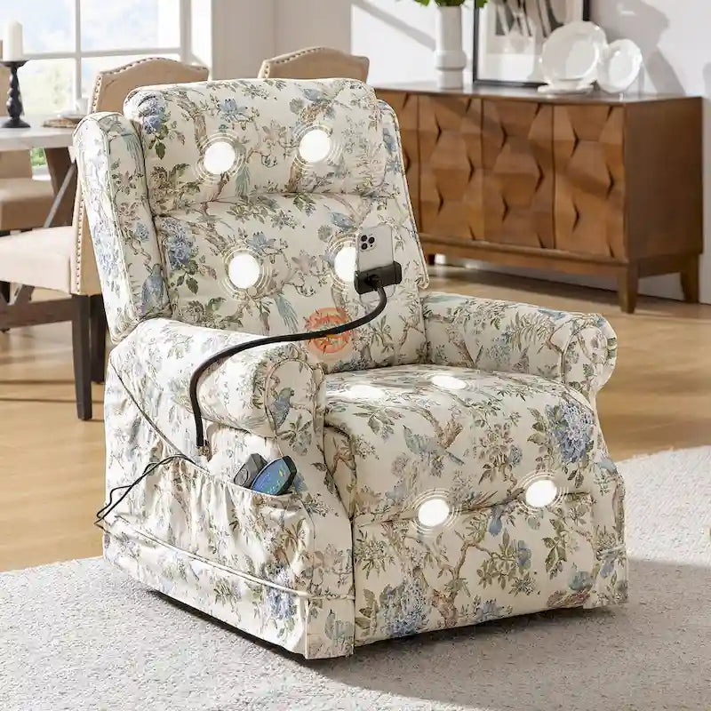 Traditional Lift Assist Power Recliner With Massage Heat And Manual Headrest by