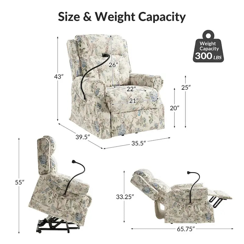 Traditional Lift Assist Power Recliner With Massage Heat And Manual Headrest by