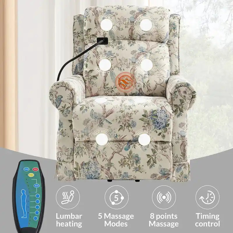 Traditional Lift Assist Power Recliner With Massage Heat And Manual Headrest by