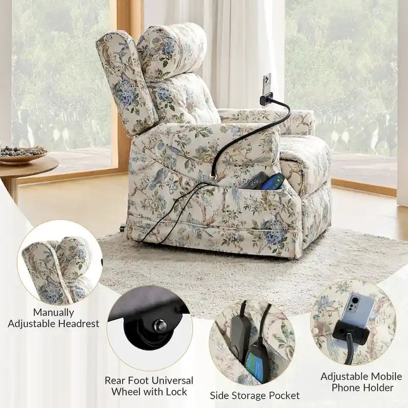 Traditional Lift Assist Power Recliner With Massage Heat And Manual Headrest by