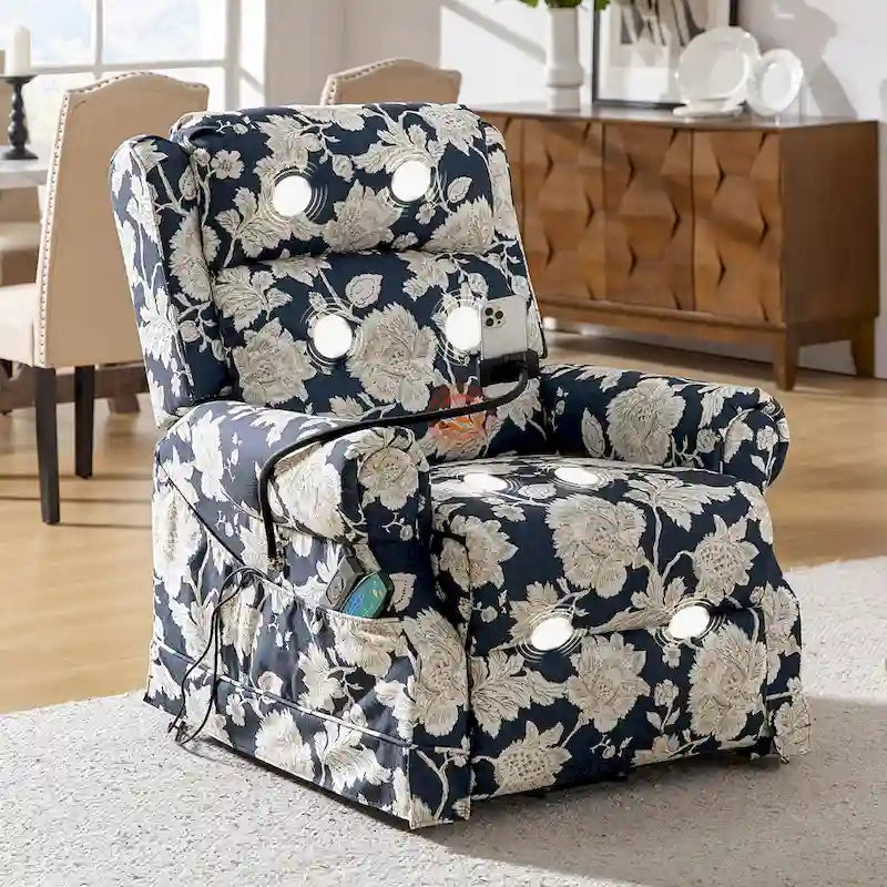 Traditional Lift Assist Power Recliner With Massage Heat And Manual Headrest by