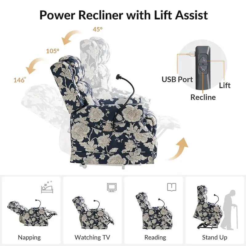 Traditional Lift Assist Power Recliner With Massage Heat And Manual Headrest by