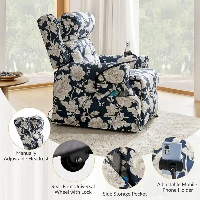 Traditional Lift Assist Power Recliner With Massage Heat And Manual Headrest by