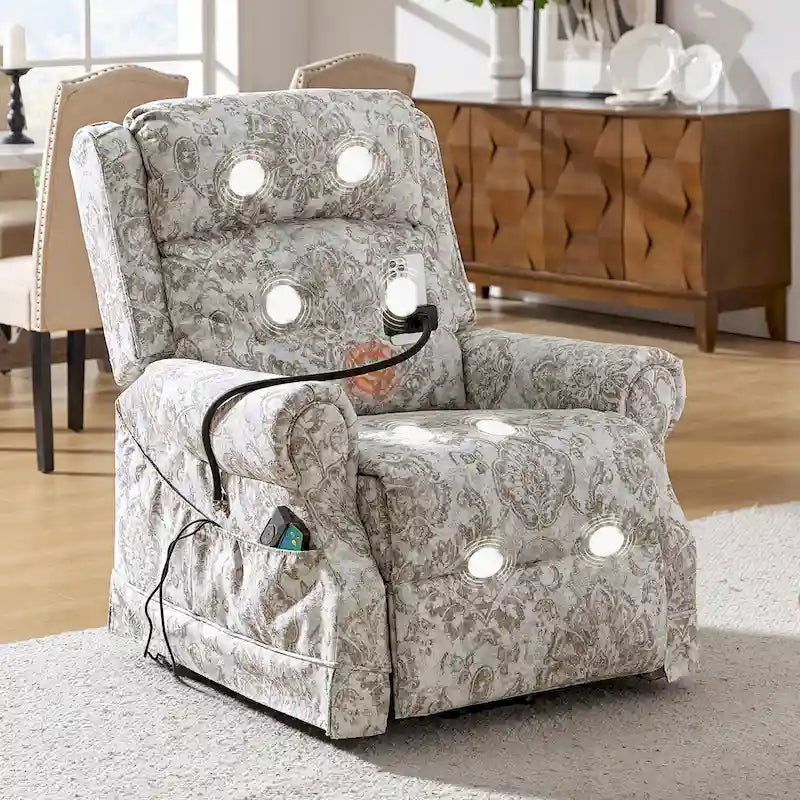 Traditional Lift Assist Power Recliner With Massage Heat And Manual Headrest by
