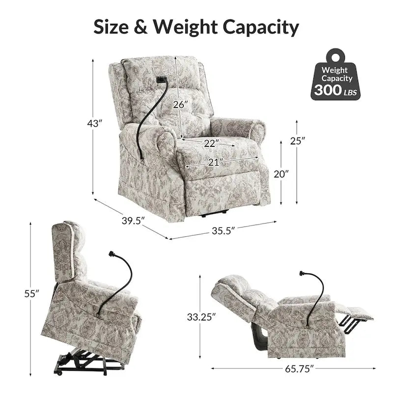 Traditional Lift Assist Power Recliner With Massage Heat And Manual Headrest by
