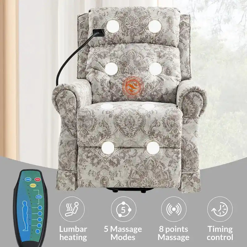 Traditional Lift Assist Power Recliner With Massage Heat And Manual Headrest by