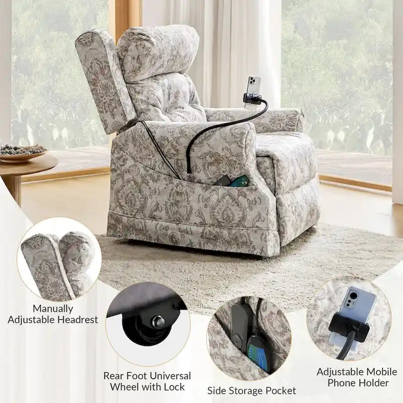 Traditional Lift Assist Power Recliner With Massage Heat And Manual Headrest by