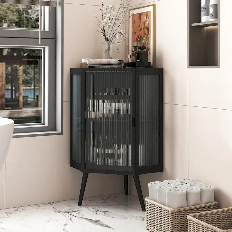 22.25 Floor Corner Cabinet with Glass Door & Adjustable Shelf