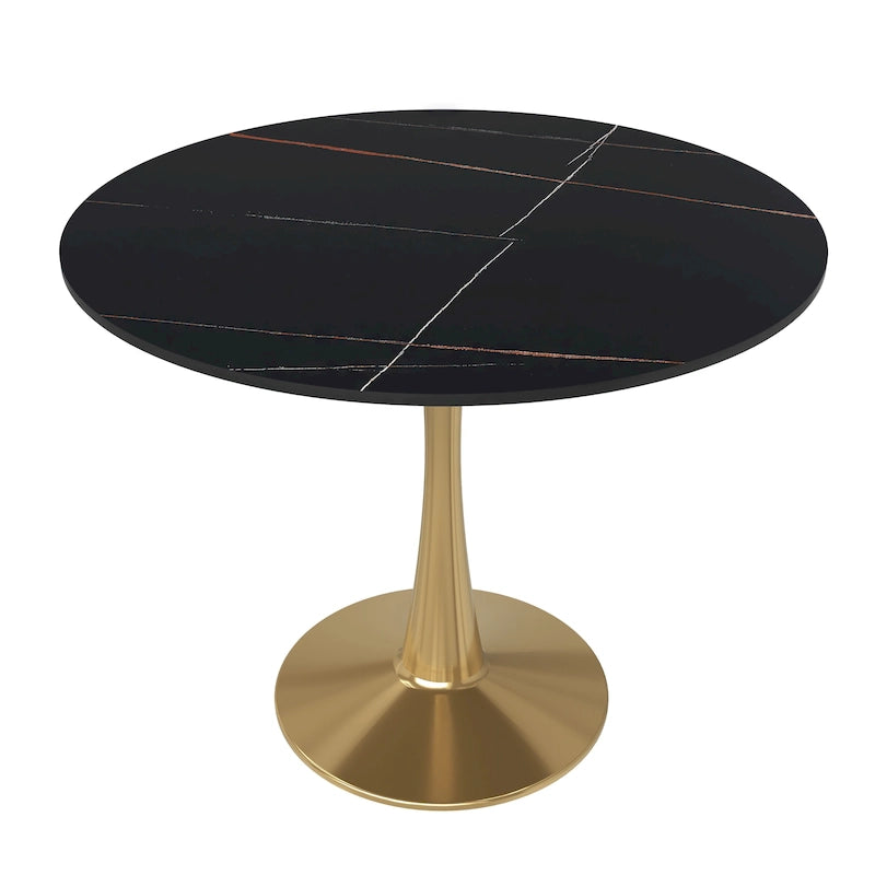 31 Round Dining Table for 4 with Sintered Stone Tabletop in Gold Steel Base for Kitchen & Dining Room