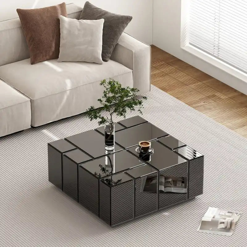 Modern Square Coffee Table Black Mirrored Center Table