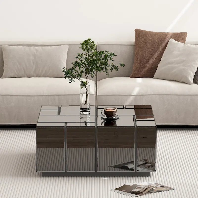 Modern Square Coffee Table Black Mirrored Center Table