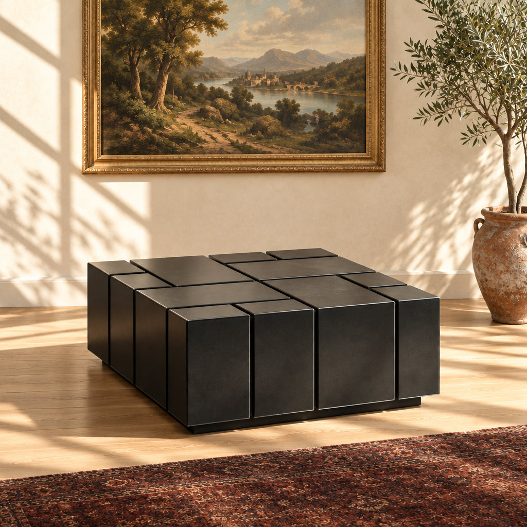 Modern Square Coffee Table Black Mirrored Center Table