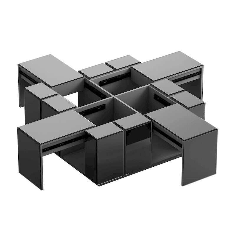 Modern Square Coffee Table Black Mirrored Center Table