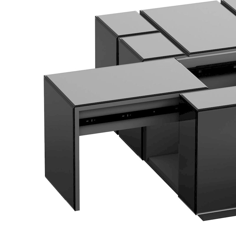 Modern Square Coffee Table Black Mirrored Center Table