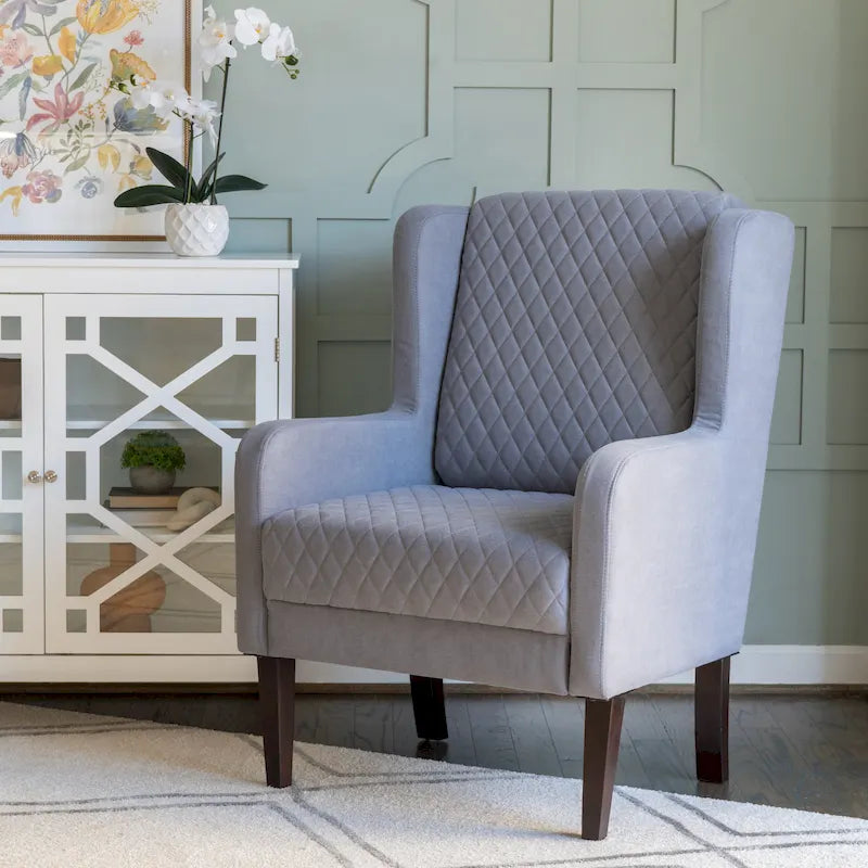 Velvet Upholstered High Wingback Accent Chair